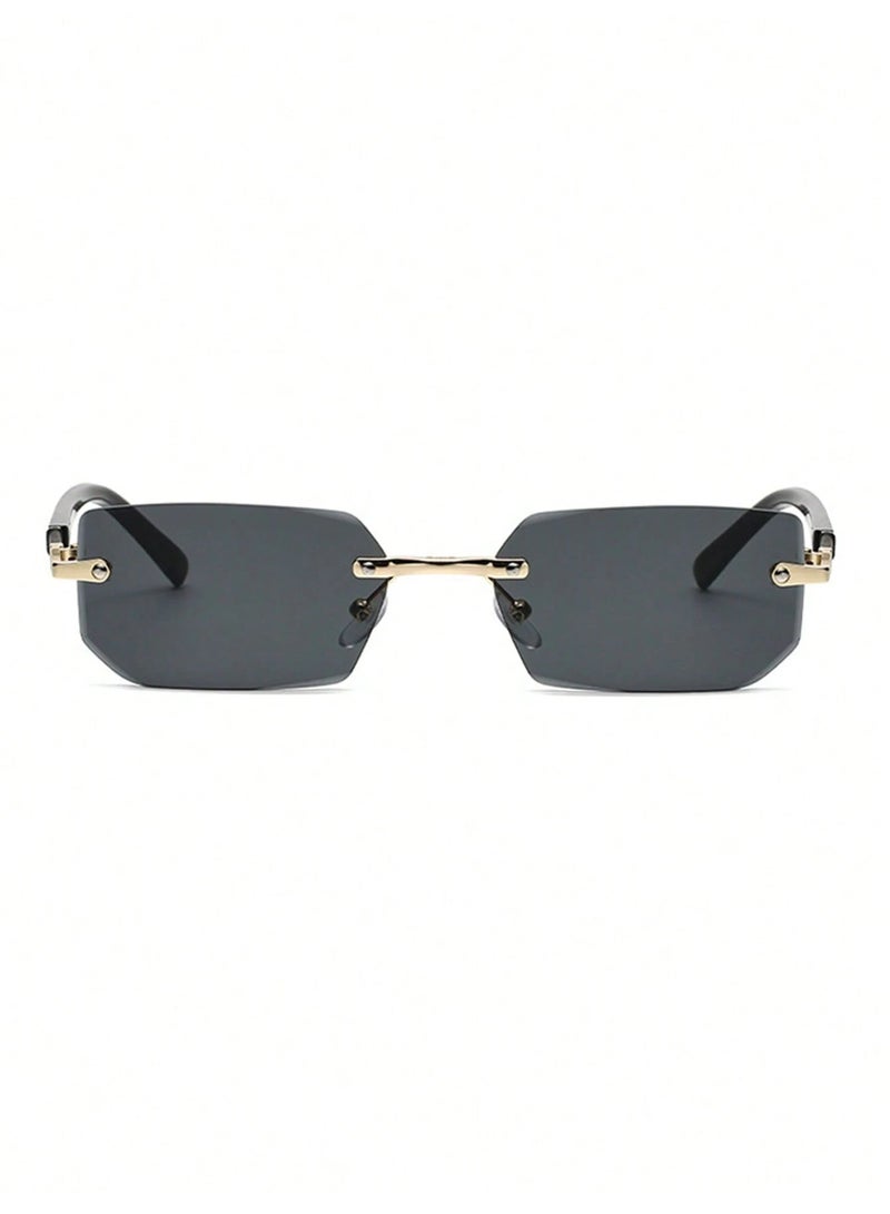 Shein Unisex Retro Rectangular Black Metal Frame Sunglasses – Vintage Fashion Eyewear - Image 2