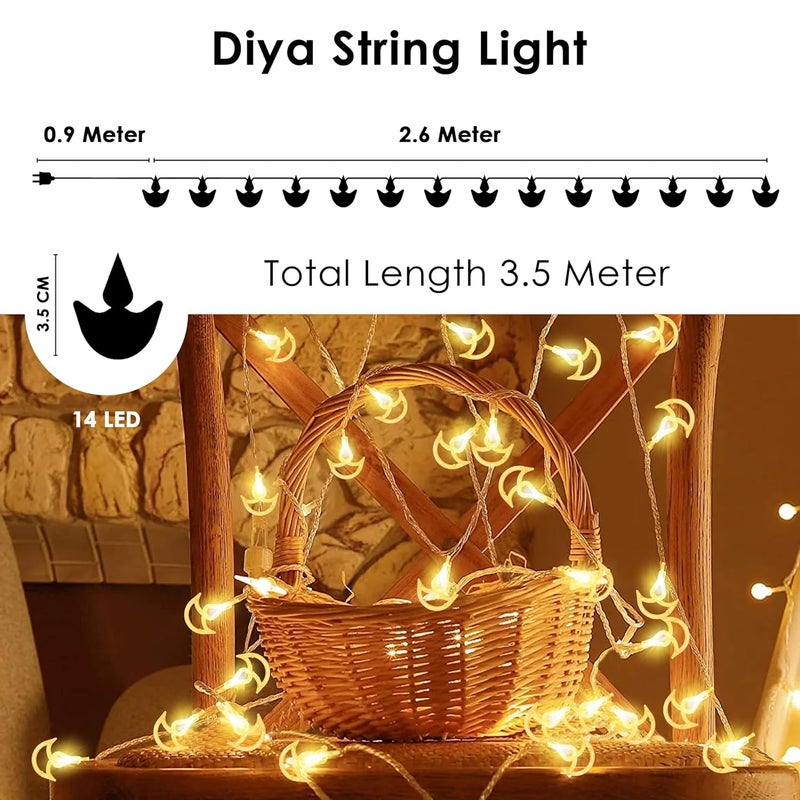 Gesto Copper Serial String Lights,14 LED Diwali Diya,10 Feet Warm White Fairy Lights for Home,Mandir,Pooja Room,Deepawali & Diwali Decoration,Christmas,Festival,Indoor & Outdoor Decorative Lights - Image 3