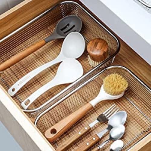 Krupasadhya Krupasadhya Basket Dishwasher Holder Utensil Chopstick Silverware Rack Rectangle Strainer Stainless Steel Colander Mesh Sink Drying Basket for Kitchen Tools 30 20 6 CMPack of 1  - Image 3