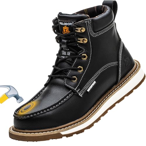 KELODON Waterproof Steel Toe Boots For Men-6" Leather Moc Toe Winter Warm Work Boots Mens Steel Toe Shoes Indestructible Non Slip Resistant Construction Safety Boot,Black,size 10.5 Men - Image 1