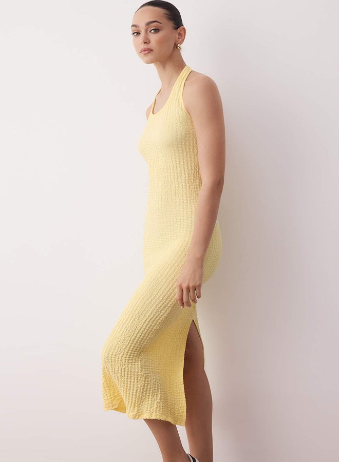 trendyol Yellow Textured Halter Bodycone/Fitted Stretchy Maxi Knitted Dress - Image 1