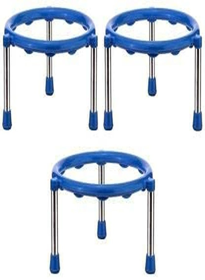 SHRIYAM CRAFTS Ring Matka/Pot Stands with Stainless Steel Legs (plastic blue pack of 3) - Image 1