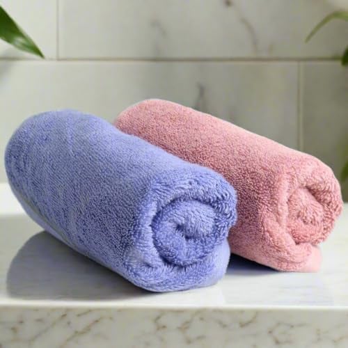 HEELIUM Bamboo Hand Towel | Ultra Absorbent & Anti-Bacterial | 3X Softer Than Cotton Towels | 65 X 40 cm - 600 GSM | Pack of 2 - Peach, Iris - Image 1