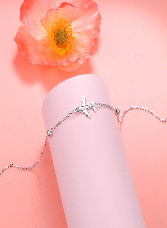 FLYOW Airplane Anklet for Women S925 Sterling Silver Adjustable 9 10 inches Foot Beaded Charm Ankle Bracelet Anklets Jewelry (Anklet) - Image 4