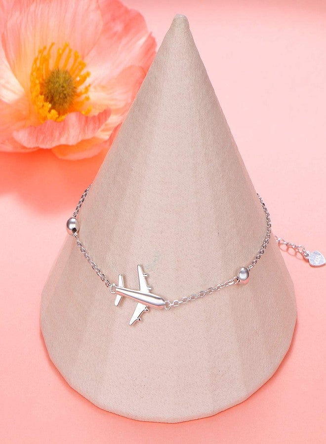 FLYOW Airplane Anklet for Women S925 Sterling Silver Adjustable 9 10 inches Foot Beaded Charm Ankle Bracelet Anklets Jewelry (Anklet) - Image 5