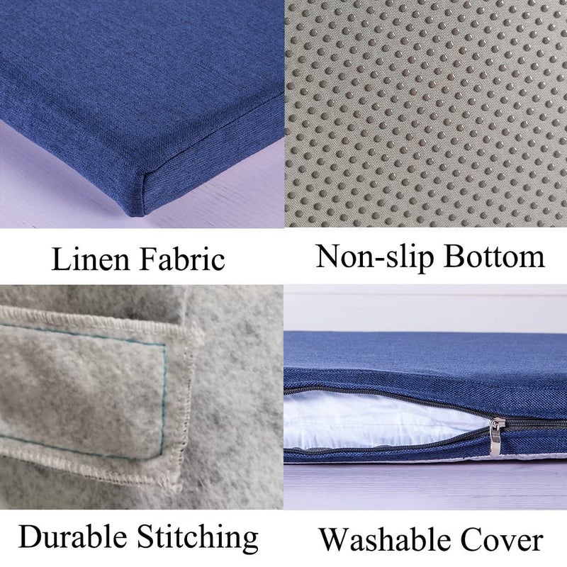 SAMTY Memory Foam Chair Pads Non-Slip Rubber Back Indoor Swing /Settee Cushion 36inX14inX2in(91.5X35.5X5CM)  Blue - Image 5