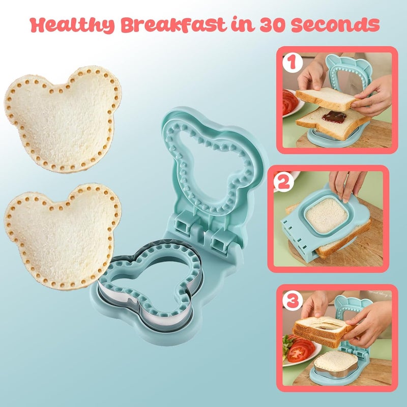 RHVQ Sandwich Cutter and Sealer, Crustless Mouse Shaped Cutters for Kids Lunch, Cute Sandwich Maker Peanut Butter and Jelly Crustless Sandwich Bread for Kids Children Boys Girls (Blue) - Image 3