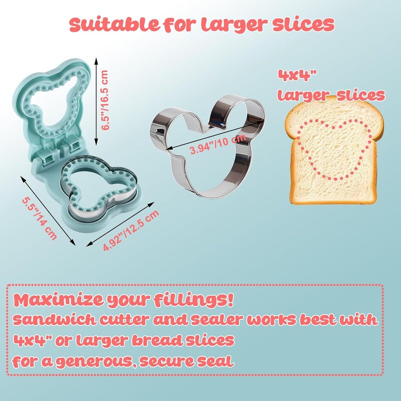 RHVQ Sandwich Cutter and Sealer, Crustless Mouse Shaped Cutters for Kids Lunch, Cute Sandwich Maker Peanut Butter and Jelly Crustless Sandwich Bread for Kids Children Boys Girls (Blue) - Image 2