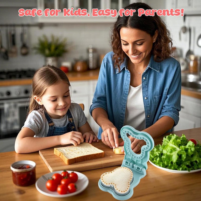 RHVQ Sandwich Cutter and Sealer, Crustless Mouse Shaped Cutters for Kids Lunch, Cute Sandwich Maker Peanut Butter and Jelly Crustless Sandwich Bread for Kids Children Boys Girls (Blue) - Image 4