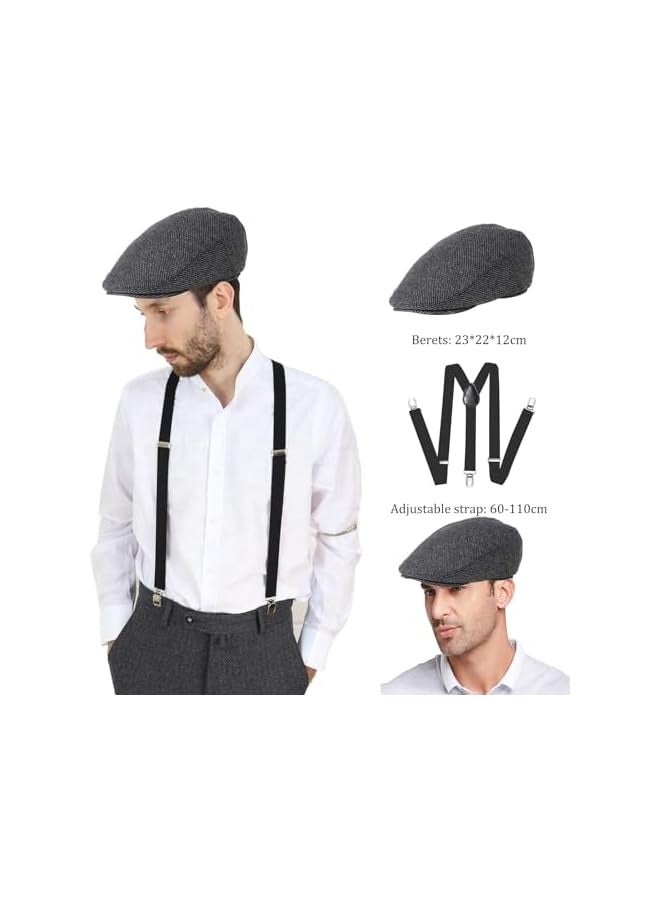 بروماس مجموعة إكسسوارات تنكرية رائعة للرجال من العشرينيات من القرن الماضي، مجموعة أزياء العصابات مجموعة أزياء رجالية قديمة مع قبعة بنما، وحمالات مرنة، وربطة عنق كلاسيكية، وساعة جيب، وشوارب - Image 2