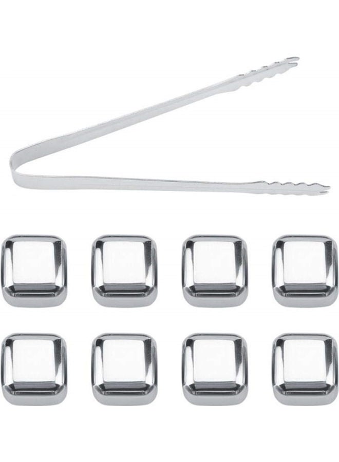 AMERTEER Stainless Steel  Ice Cubes Chilling Stones with Tongs and Freezer Storage Tray silver 370grams - Image 1