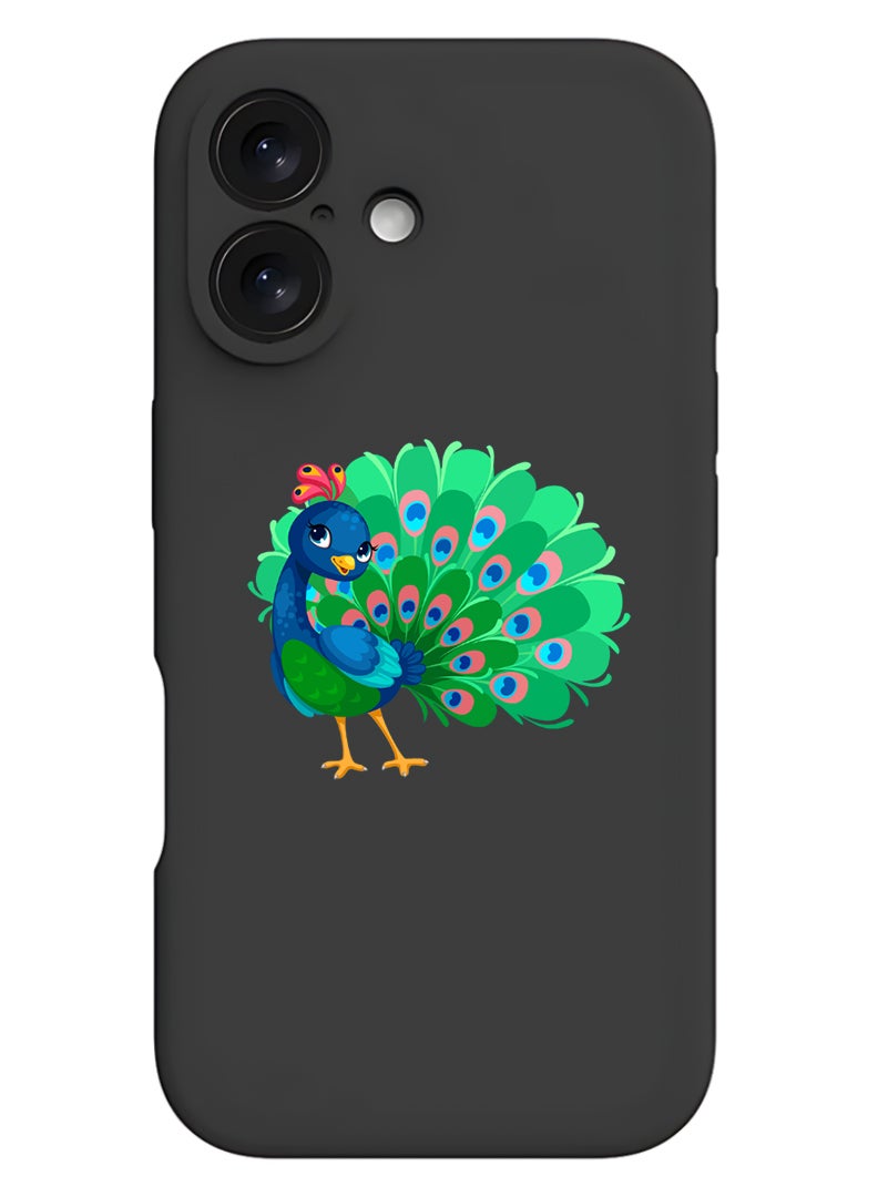 Theodor Protective Slim Fit Case Liquid Silicone Cover with Full Body Protection Anti-Scratch Shockproof Case For Apple iPhone 17 (Black) peacock - Image 1