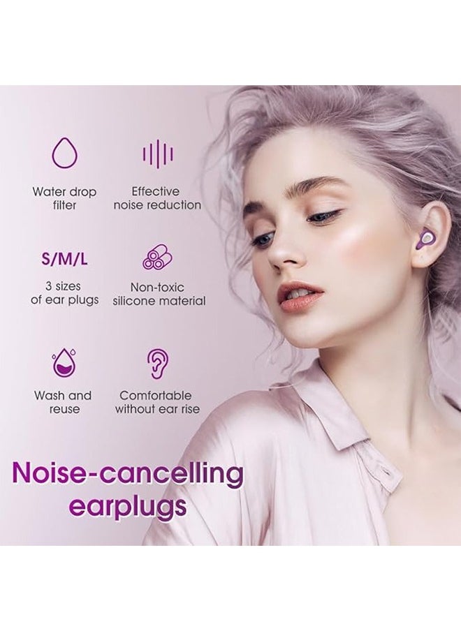 Generic Noise Reduction Waterproof Hearing Protection Earplugs, Reusable Silicone Leep Noise Cancelling Swimming Earplugs, S/M/L Three Sizes - Purple  - Image 4