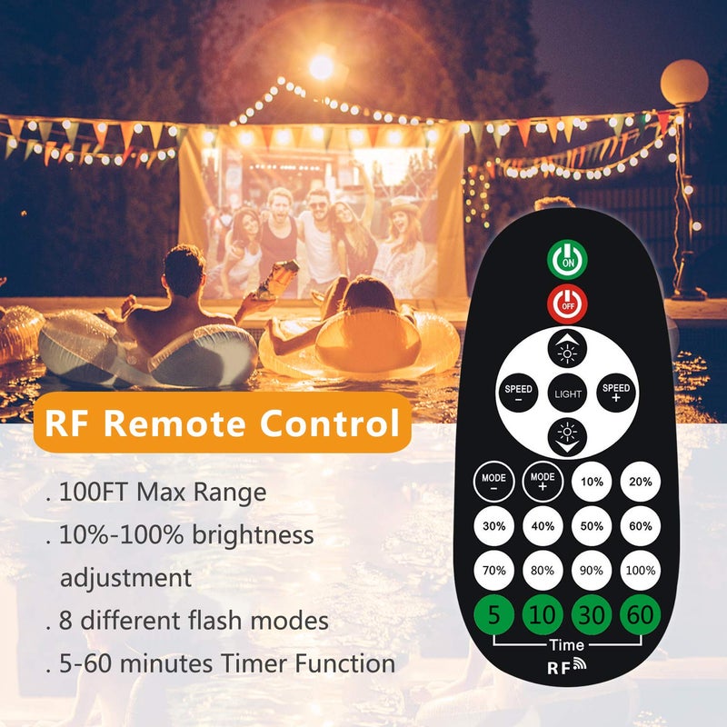 Aubric Outdoor Dimmer Switch for String Lights, 1000W Max Power IP68 Waterproof Wireless RF Remote Control Timer Switch, 3 Prong Outlet Plug-in Dimmer for Dimmable LED String Lights Patio Lights - Image 4