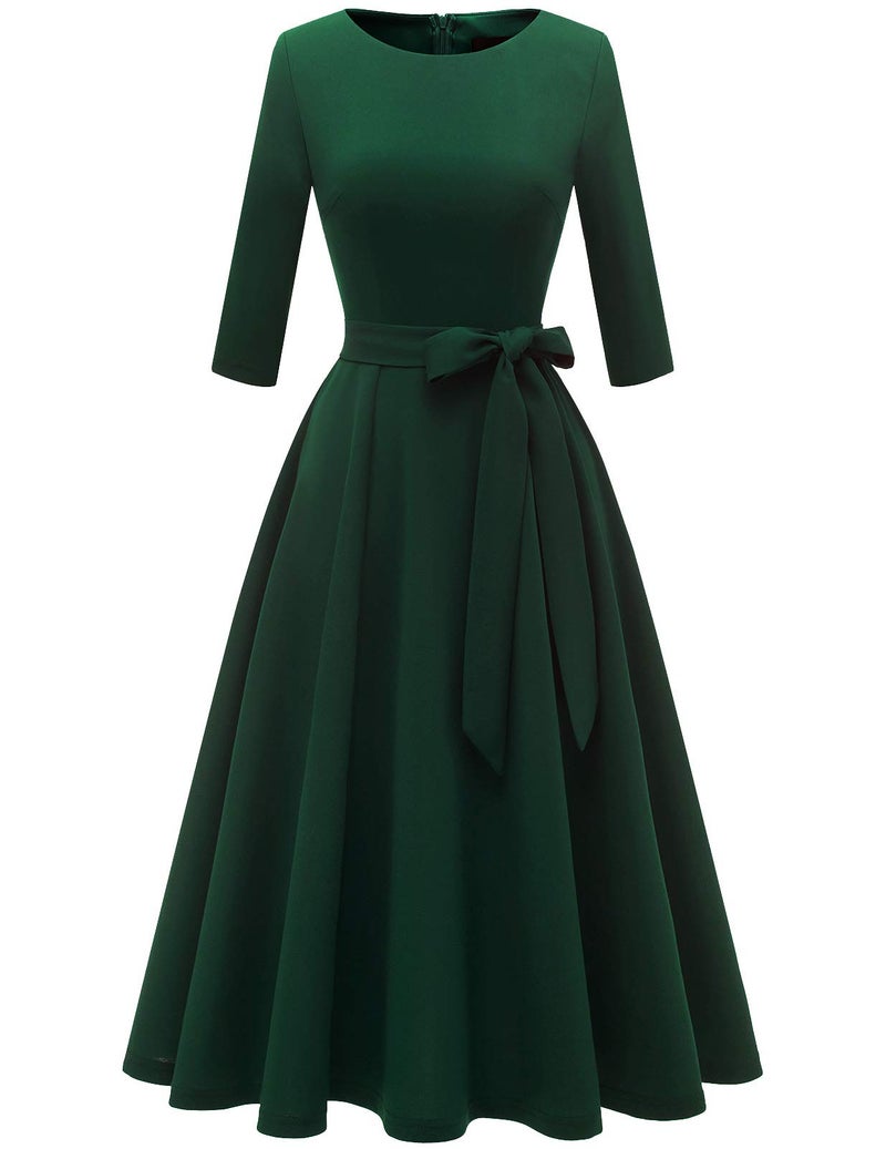 DRESSTELLS Cocktail Dresses for Women, Formal Wedding Guest Party Tea Dress, Mother of Bride Evening Gala Prom Modest 3/4 Long Sleeve Fit Flare, 2026 Summer, Emerald Dark Green S - Image 5