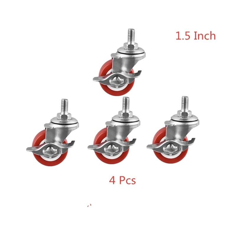 1 5 Inch M8 Thread Red PVC Furniture Casters With Screw Brake Universal Silent Wheels 4 Pcs - Image 3