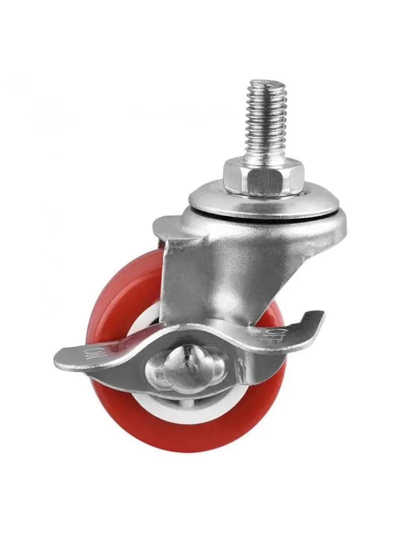 1 5 Inch M8 Thread Red PVC Furniture Casters With Screw Brake Universal Silent Wheels 4 Pcs - Image 4