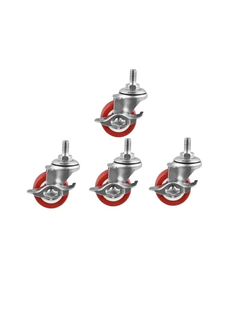 1 5 Inch M8 Thread Red PVC Furniture Casters With Screw Brake Universal Silent Wheels 4 Pcs - Image 2