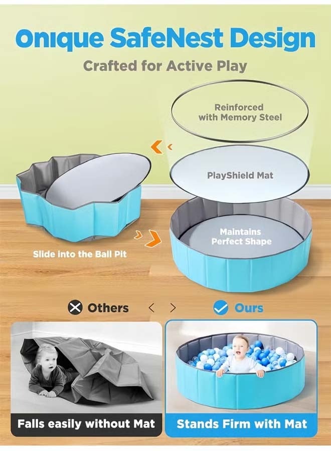 EzzySo Foldable Double Layer Oxford Cloth Kids Ball Pit, Play Ball Pool with Storage Bag (Balls Not Included) Playpen for Baby Toddlers (100CM, Large, Blue)  - Image 4