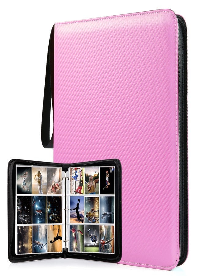 WOT I Trading Card Binder, 900 Pockets Baseball Card Binder Sleeves with Zipper, Double Sided Pockets Card Holder Carry Card Case for Baseball Card, Football Card(Pink), WO-CB-9-9 - Image 1
