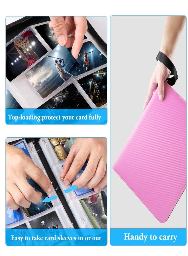 WOT I Trading Card Binder, 900 Pockets Baseball Card Binder Sleeves with Zipper, Double Sided Pockets Card Holder Carry Card Case for Baseball Card, Football Card(Pink), WO-CB-9-9 - Image 5