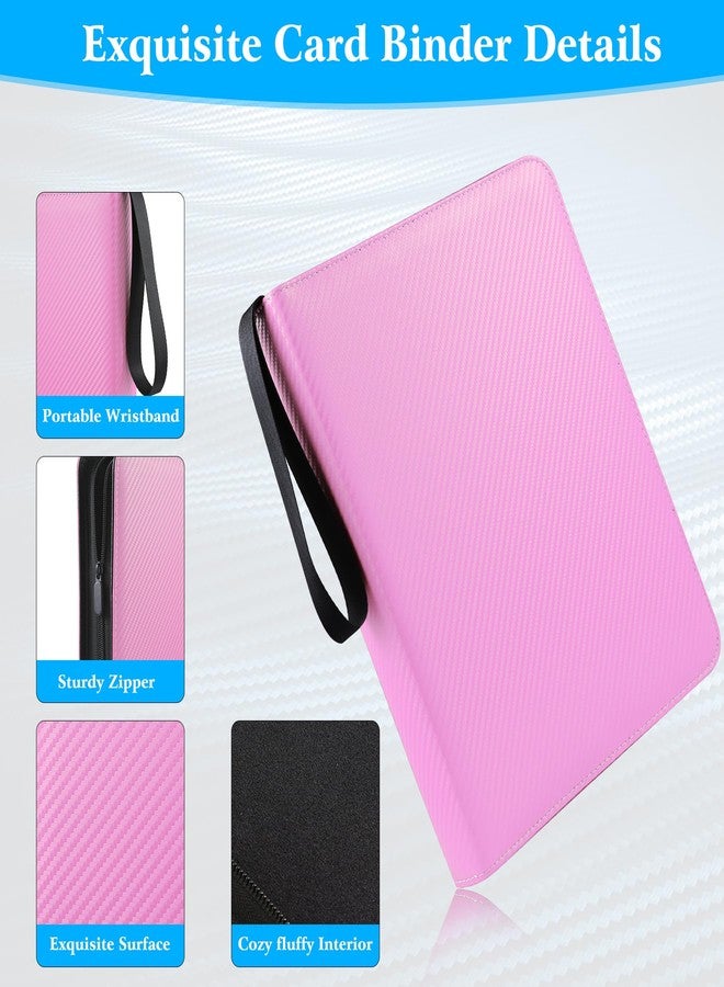 WOT I Trading Card Binder, 900 Pockets Baseball Card Binder Sleeves with Zipper, Double Sided Pockets Card Holder Carry Card Case for Baseball Card, Football Card(Pink), WO-CB-9-9 - Image 3