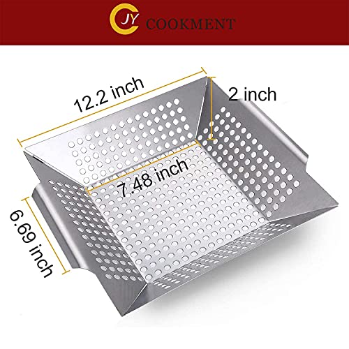 JY COOKMENT Grill Basket- Stainless Steel Grilling Basket for Indoor and Outdoor Use, Heavy Duty Vegetables Grill Basket for Veggies and Kabob, Suitable for All Grills, Dishwasher Safe - Image 4
