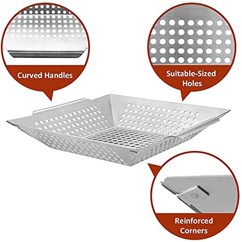 JY COOKMENT Grill Basket- Stainless Steel Grilling Basket for Indoor and Outdoor Use, Heavy Duty Vegetables Grill Basket for Veggies and Kabob, Suitable for All Grills, Dishwasher Safe - Image 5