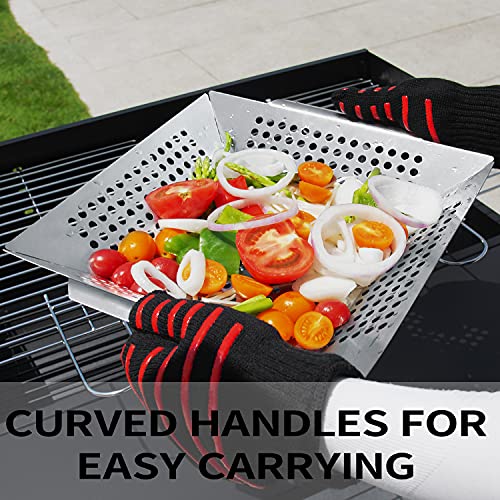 JY COOKMENT Grill Basket- Stainless Steel Grilling Basket for Indoor and Outdoor Use, Heavy Duty Vegetables Grill Basket for Veggies and Kabob, Suitable for All Grills, Dishwasher Safe - Image 3