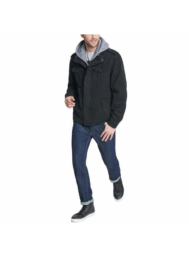 Levi's mens Washed Hooded Military cotton lightweight jackets, Black, Small US - Image 2