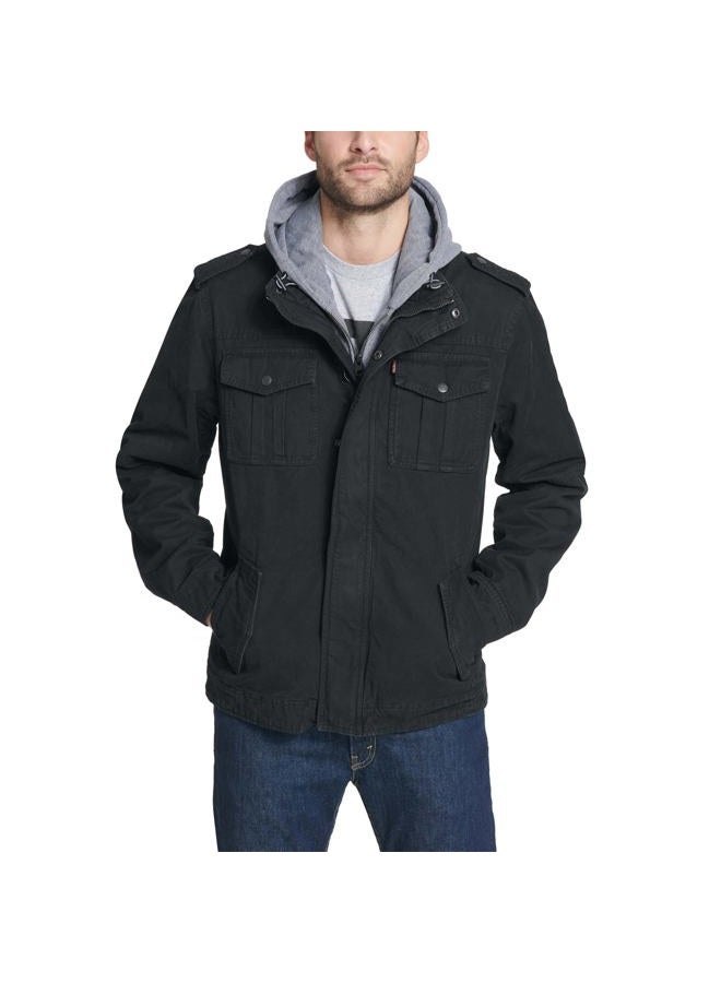 Levi's mens Washed Hooded Military cotton lightweight jackets, Black, Small US - Image 1