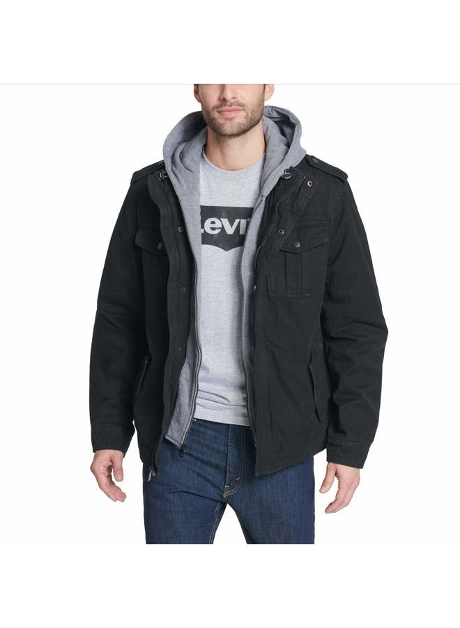 Levi's mens Washed Hooded Military cotton lightweight jackets, Black, Small US - Image 3