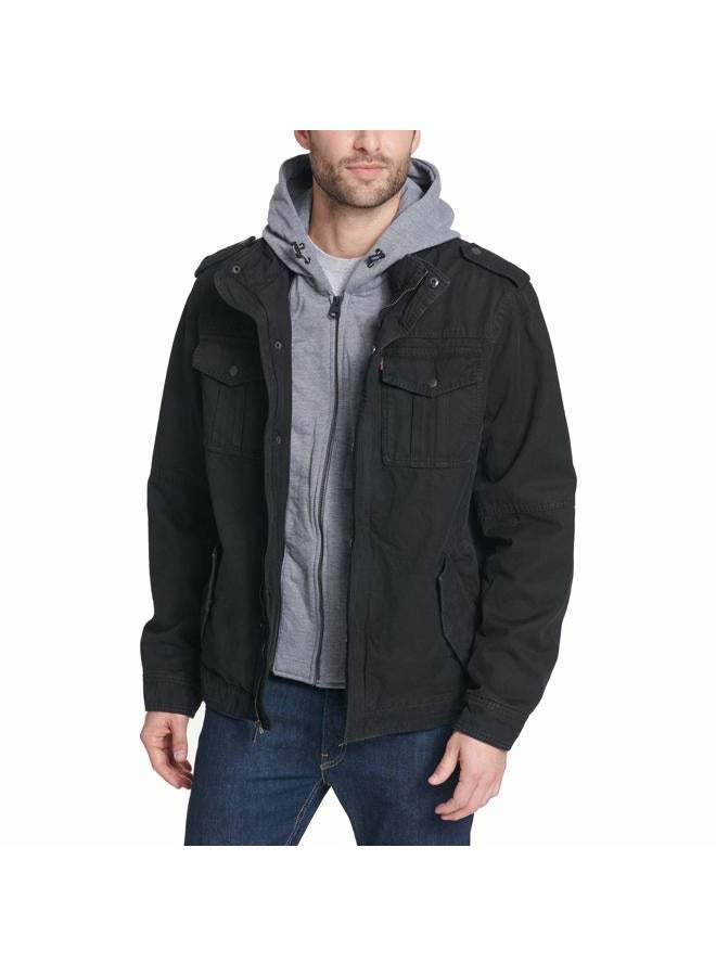 Levi's mens Washed Hooded Military cotton lightweight jackets, Black, Small US - Image 4