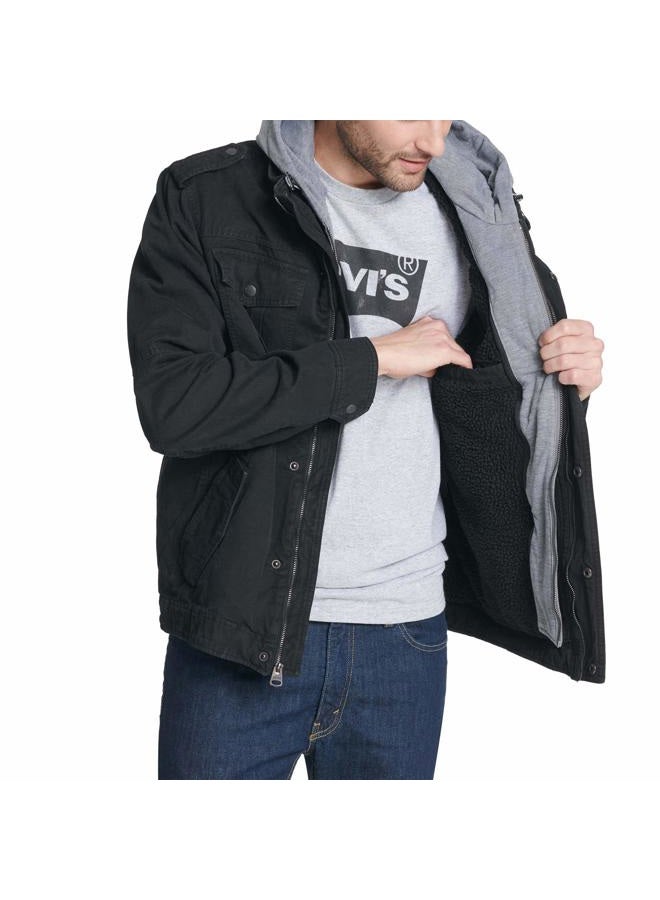 Levi's mens Washed Hooded Military cotton lightweight jackets, Black, Small US - Image 5