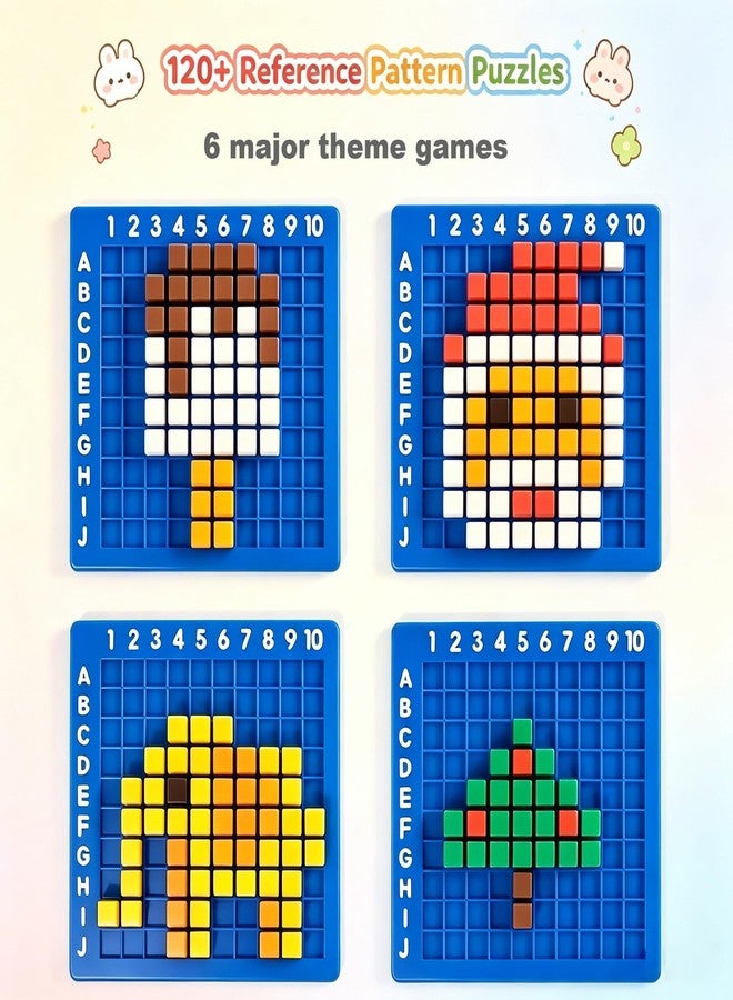 EXBEPE Pixel Art Kit Creator Puzzle Building Blocks,400 Plastic Cubes with 120+ Puzzles,STEM Educational Toy for Kids,Fine Motor Skills Game,Multicolor - Image 3