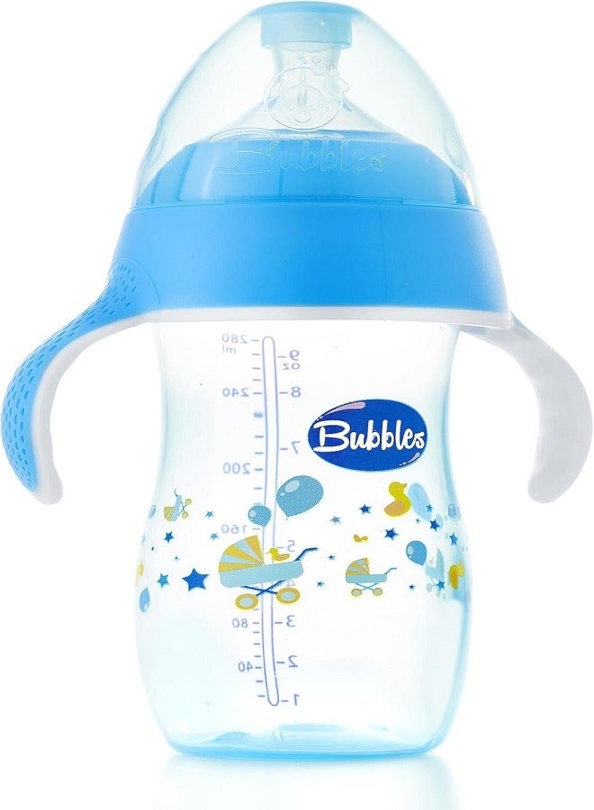 Bubbles Natural Feeding Bottle 280ml with Handle (Designs on product may vary) - Blue - Image 1