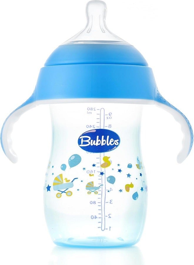 Bubbles Natural Feeding Bottle 280ml with Handle (Designs on product may vary) - Blue - Image 5