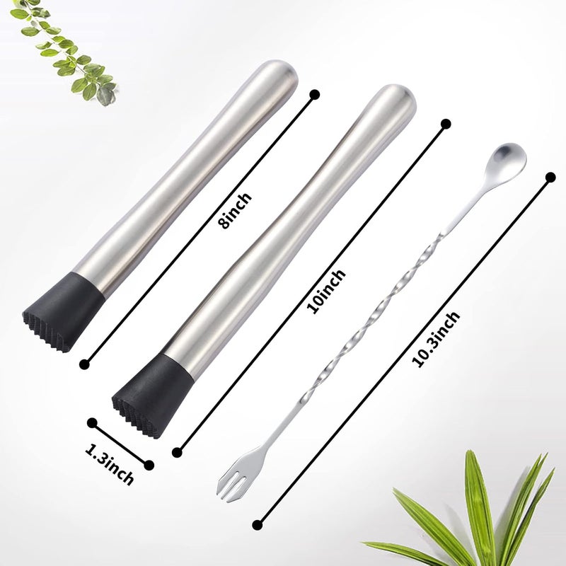 Fpxnb 10 inch & 8 inch Stainless Steel Cocktail Muddler with 2 Mixing Spoon, Home Bar Tool Set, for Making & Creating Delicious Mojitos, & Other Fruit Based Drinks & Beverages in Various Containers - Image 4