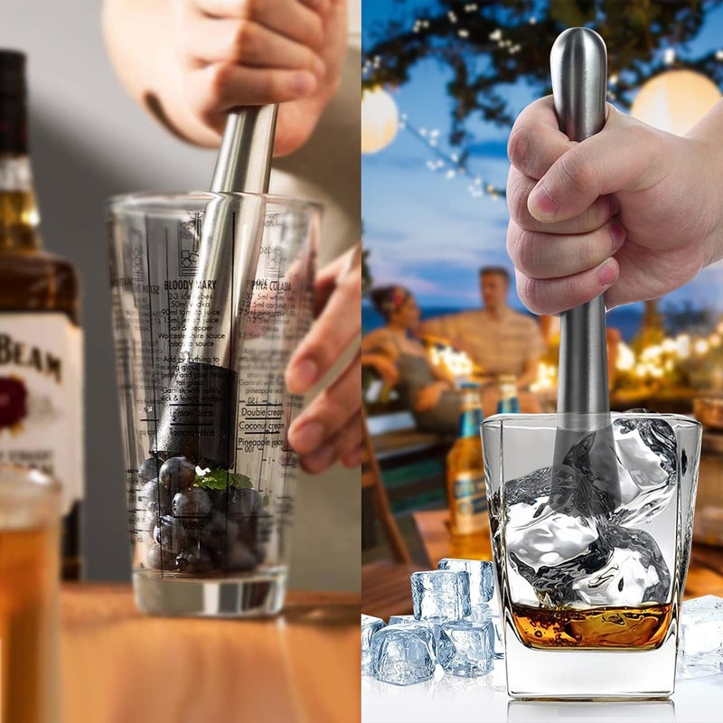 Fpxnb 10 inch & 8 inch Stainless Steel Cocktail Muddler with 2 Mixing Spoon, Home Bar Tool Set, for Making & Creating Delicious Mojitos, & Other Fruit Based Drinks & Beverages in Various Containers - Image 5