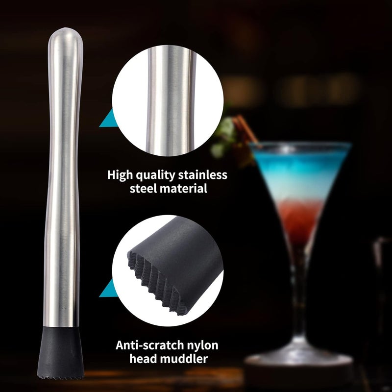 Fpxnb 10 inch & 8 inch Stainless Steel Cocktail Muddler with 2 Mixing Spoon, Home Bar Tool Set, for Making & Creating Delicious Mojitos, & Other Fruit Based Drinks & Beverages in Various Containers - Image 2
