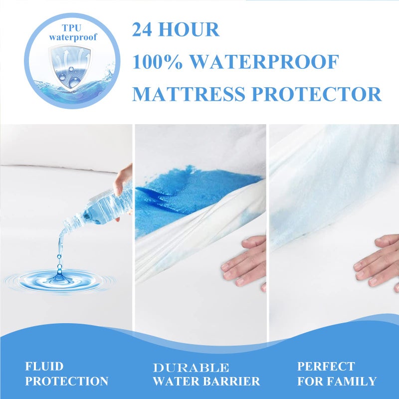 Softhour Queen Waterproof Mattress Protector - Noiseless, Breathable, Machine Washable Fitted Mattress Cover with Deep Pocket up to 5â€-21â€ï¼ˆWhiteï¼‰ - Image 3