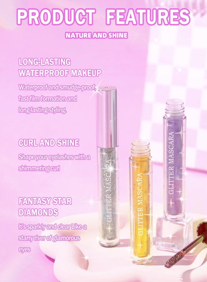LYSdefeu Glitter Shimmer Mascara-1Pcs Gold Colored Metallic Diamond Mascara, Long Lasting Waterproof Sparkly Tubing Mascara, Voluminous Curling Eyelashes, Makeup Gift for Women Girl Party Stage Use-02 - Image 3