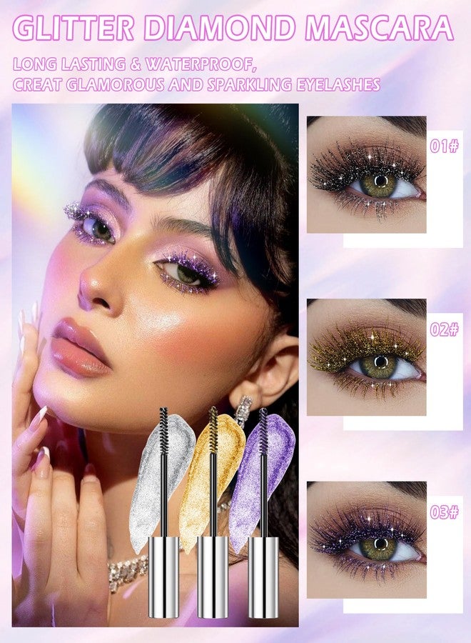LYSdefeu Glitter Shimmer Mascara-1Pcs Gold Colored Metallic Diamond Mascara, Long Lasting Waterproof Sparkly Tubing Mascara, Voluminous Curling Eyelashes, Makeup Gift for Women Girl Party Stage Use-02 - Image 2
