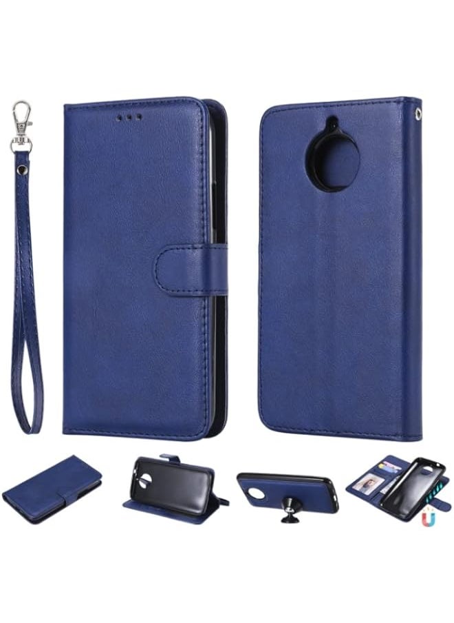 HuHa - HuHa Case Cover Compatible For Motorola Moto G5s Plus Solid Color Horizontal Flip Protective Case with Holder & Card Slots & Wallet & Photo Frame & Lanyard Blue - Image 1