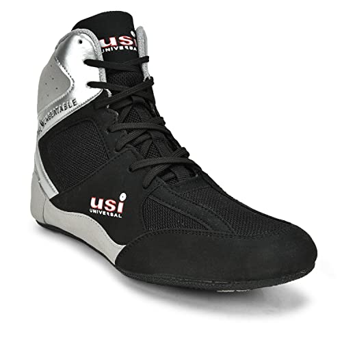 USI UNIVERSAL 701WBG Comferto Black/Grey Sports Shoes for Wrestlers for Men & Women with Pu Suede, Mesh & Rubber Construction (11 UK/Ind) - Image 2