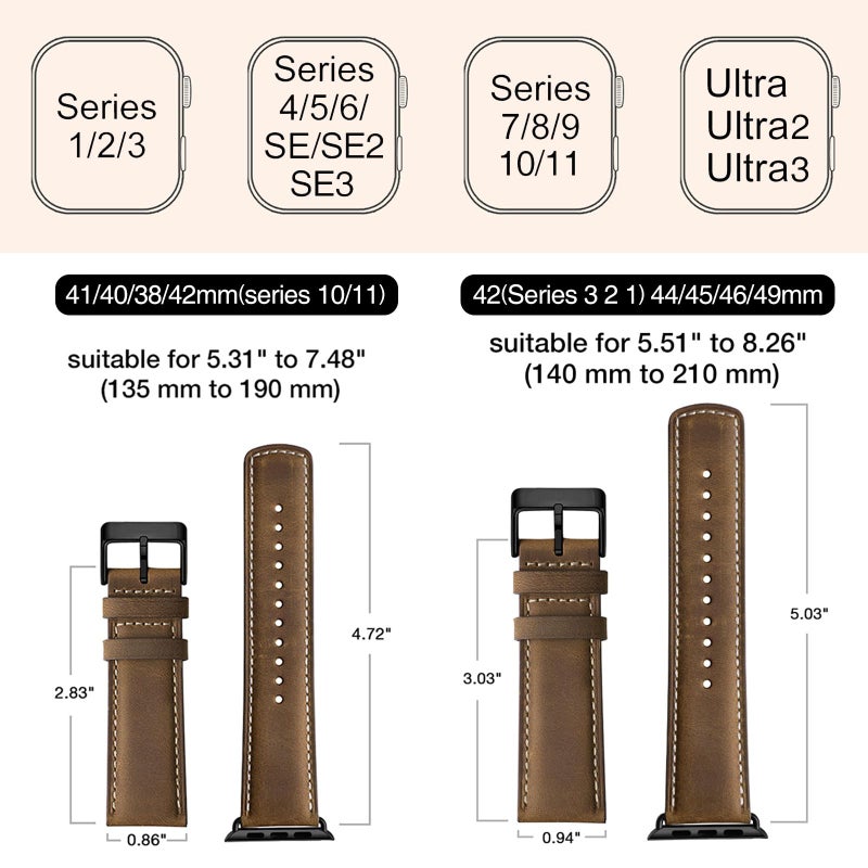 SUNFWR Leather Bands Compatible with Apple Watch Band 49mm 45mm 44mm 42mm for Men Women, Top Grain Genuine Leather Replacement Strap for iWatch Ultra 2, Ultra, SE2, SE, Series 9 8 7 6 5 4 3 2 1 - Image 5