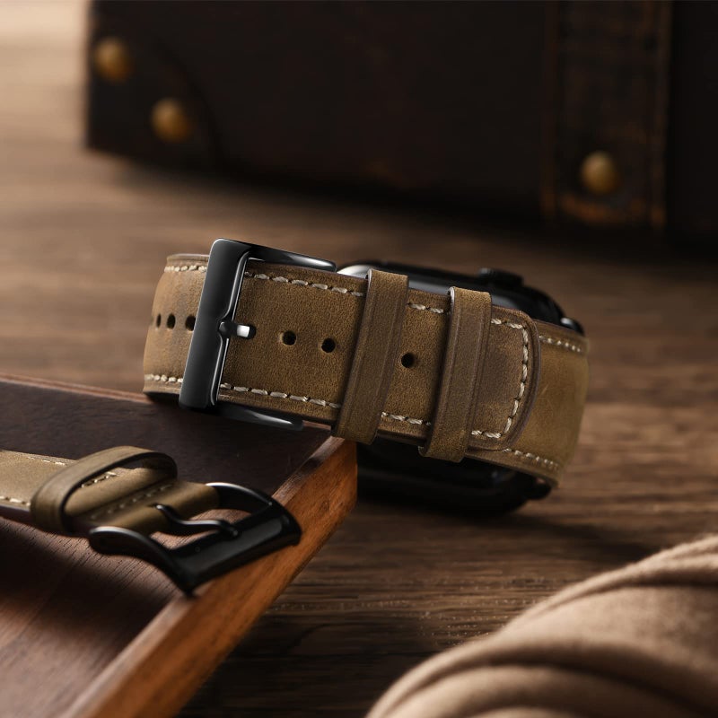 SUNFWR Leather Bands Compatible with Apple Watch Band 49mm 45mm 44mm 42mm for Men Women, Top Grain Genuine Leather Replacement Strap for iWatch Ultra 2, Ultra, SE2, SE, Series 9 8 7 6 5 4 3 2 1 - Image 3