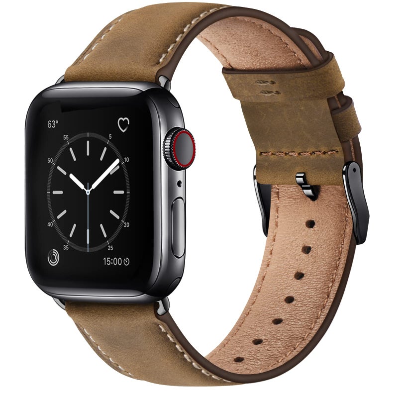 SUNFWR Leather Bands Compatible with Apple Watch Band 49mm 45mm 44mm 42mm for Men Women, Top Grain Genuine Leather Replacement Strap for iWatch Ultra 2, Ultra, SE2, SE, Series 9 8 7 6 5 4 3 2 1 - Image 1