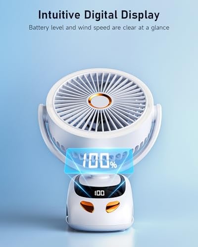 PILSAMAS Clip on Fan Rechargeable with LED Light, 10000mAh Battery & Digital Display, 40H, 5-Speed Quiet Desk Fan with Sturdy Clamp for Bed, Office, Camping, Stroller, Gym, Treadmill (160°H 90°V) - Image 5