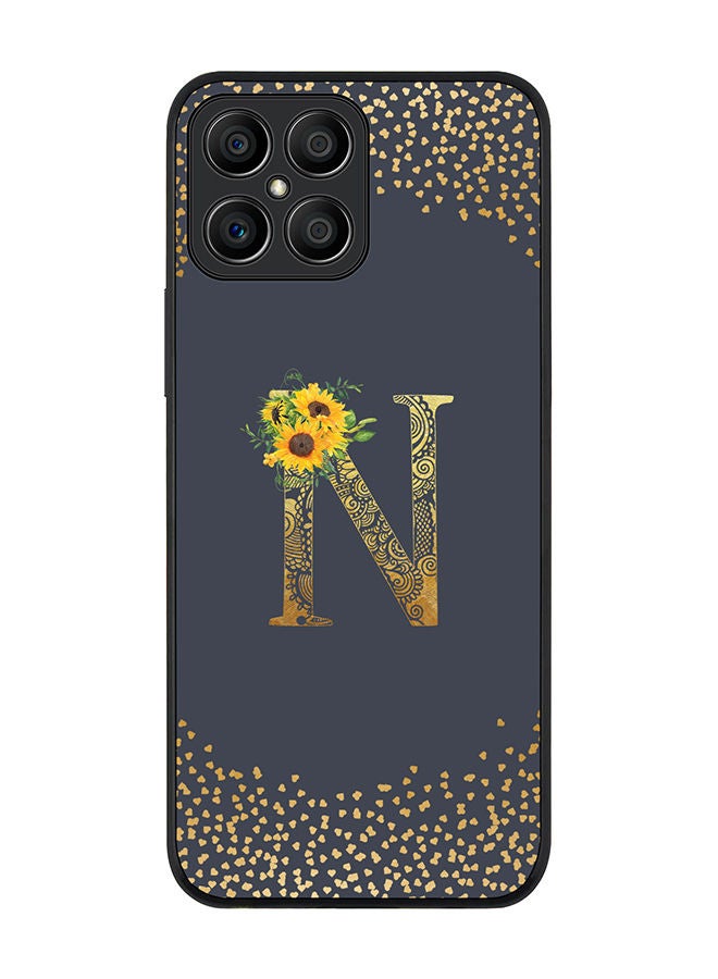 Stylizedd Rugged Black edge case for Honor X8 Slim fit Soft Case Flexible Rubber Edges Anti Drop TPU Gel Thin Cover - Custom Monogram Initial Letter Floral Pattern Alphabet - N (Grey ) - Image 1